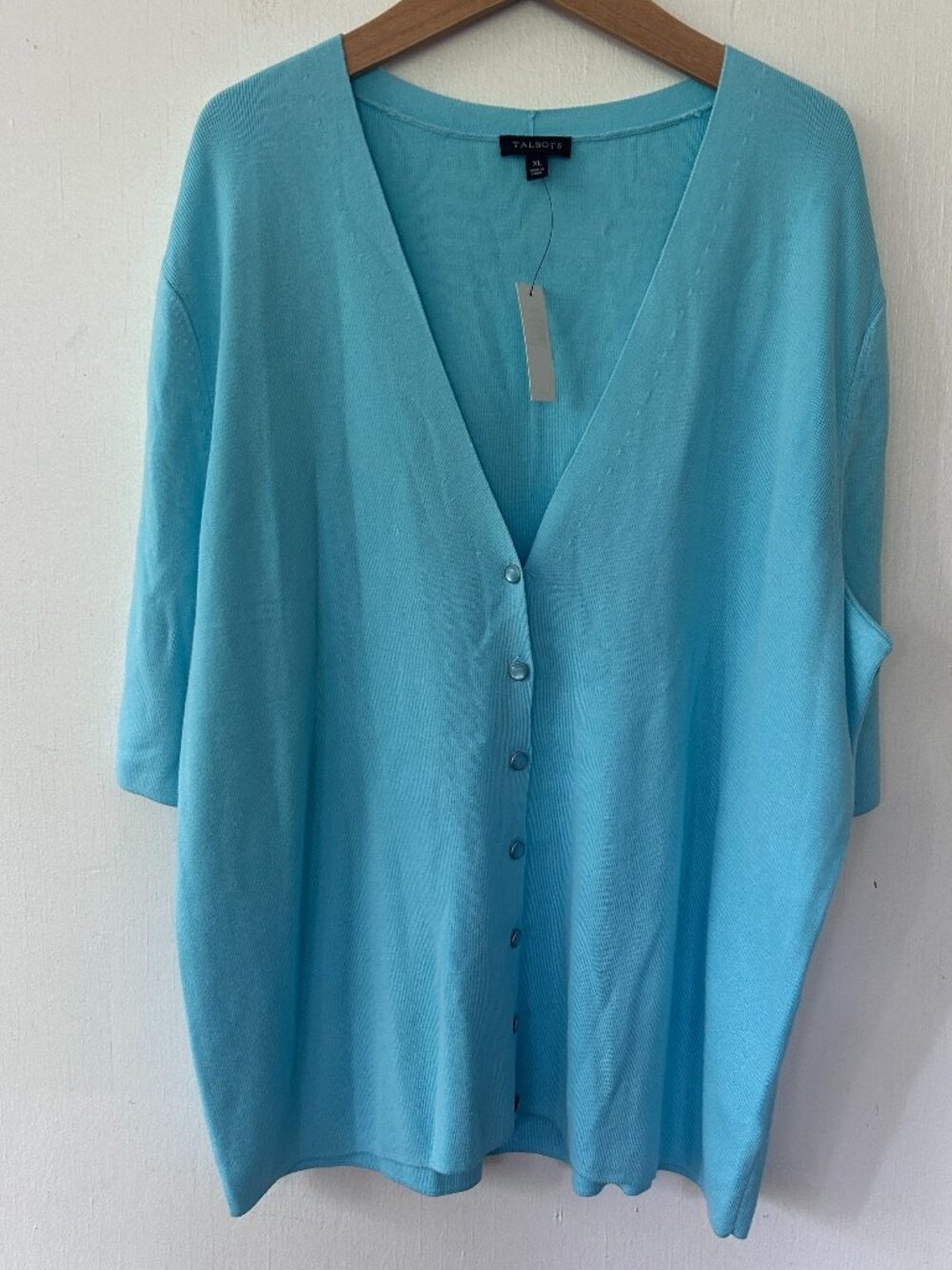 Talbots Half Sleeve Cardigan Womens XL Blue Button Front NWT Travel Coastal